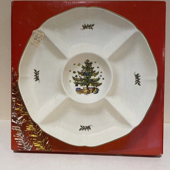 Vintage Nikko Christmastime Divided Hors D'Oeuvre Tray Server 5 Sections NIB - Picture 1 of 4